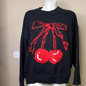 Wild Fable Black & Red Cherry graphic oversized sweater M ❤️🍒